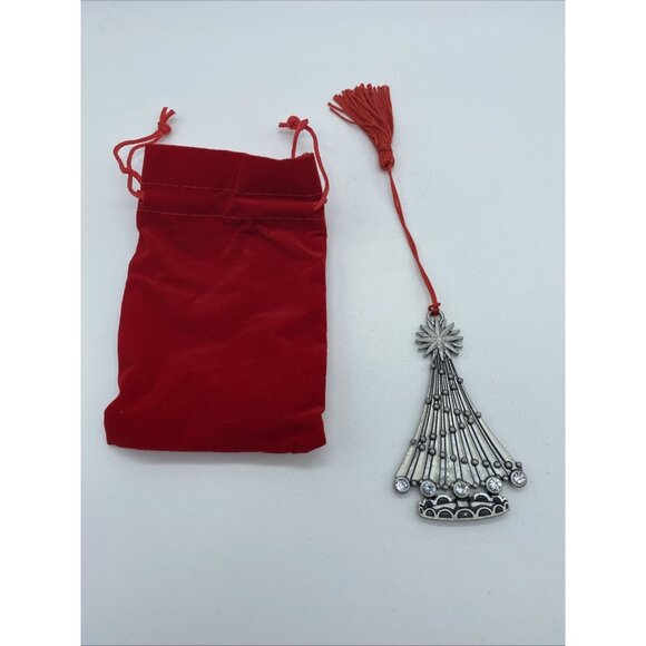 Avon 2020 Pewter Christmas Tree Ornament in Box w/ Red Pouch Crystal Rhinestones - Picture 5 of 8